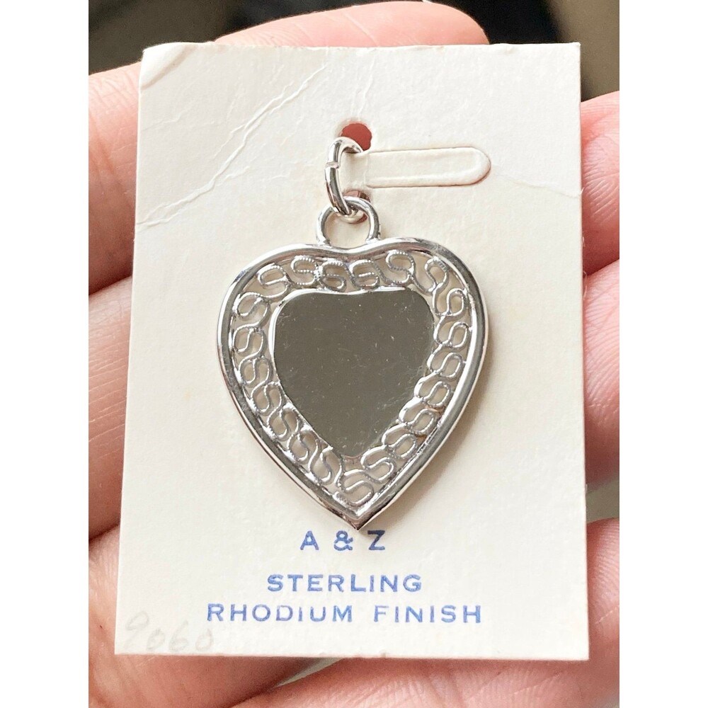 Vintage A&Z sterling silver rhodium finish heart charm Pendant